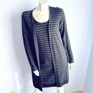 AKRIS Punto Stripped Wool Two In One Silhouette Cardigan Sweater Dress